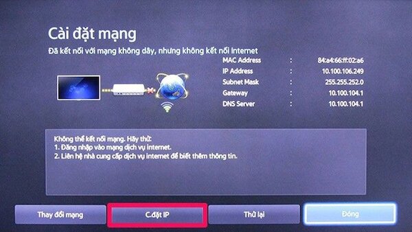 tivi đã kết nối mạng nhưng không vào internet được